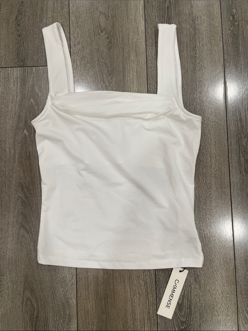 Commense White Square-Strap Tank Top